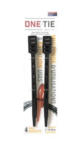 8" ONE-Tie, Color: Black or Red, 4 Pack