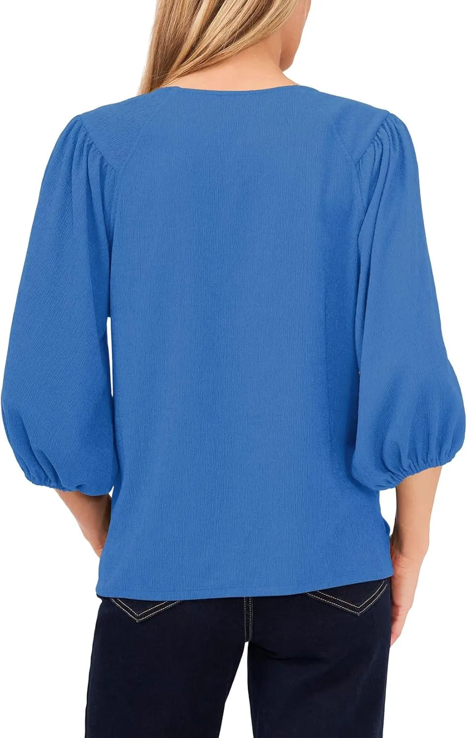 Allimy Women's Puff 3/4 Length Sleeve Dressy Casual Textured Tops and Blouses Dress Shirts