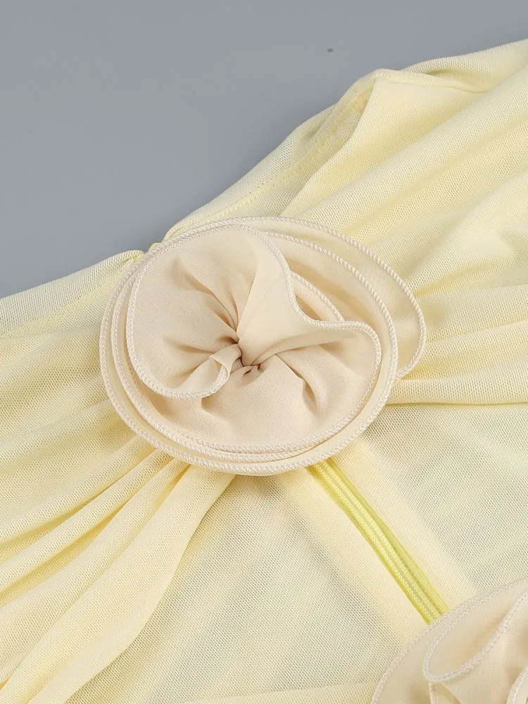 AMELIA SLEEVELESS FLOWER BLOOM MIDI DRESS IN LIGHT YELLOW