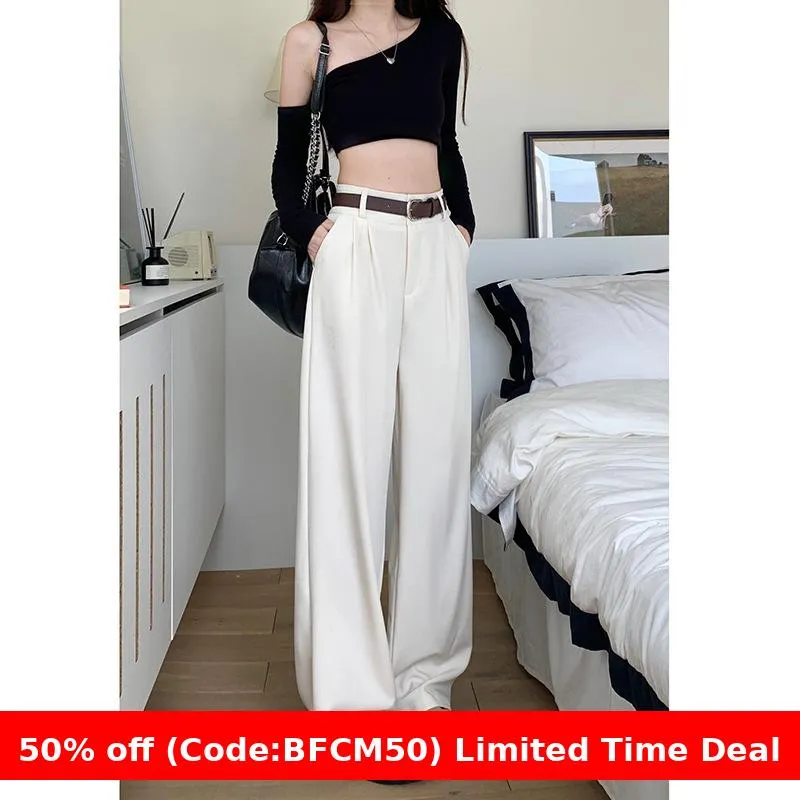 Amozae business casual outfits Suit Pants Women's Pants Thin White Loose Leg Suit Tube Mop 2024 Hanging Casual Casual Pants Wide