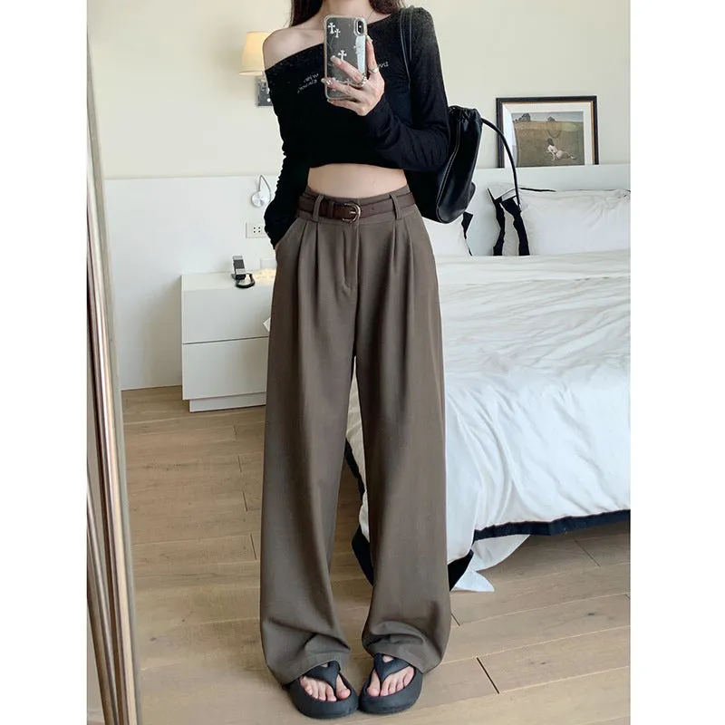 Amozae business casual outfits Suit Pants Women's Pants Thin White Loose Leg Suit Tube Mop 2024 Hanging Casual Casual Pants Wide