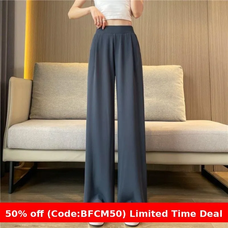 Amozae business casual outfits Suit Wide-Leg Women's Summer Thin New High Waist Draping Pants Women's Loose Slimming Casual Straight Pants Fashion Batch