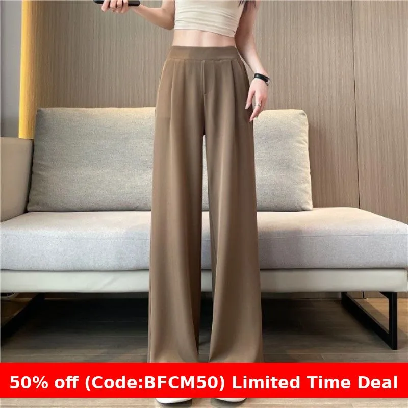 Amozae business casual outfits Suit Wide-Leg Women's Summer Thin New High Waist Draping Pants Women's Loose Slimming Casual Straight Pants Fashion Batch