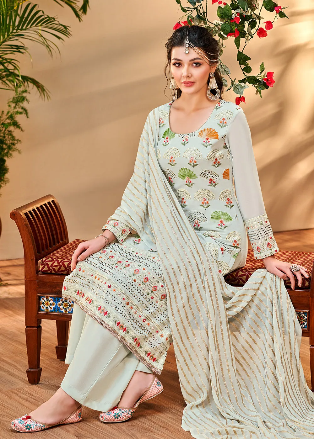 Aristocratic Off White Georgette Embroidered Salwar Kurta Set