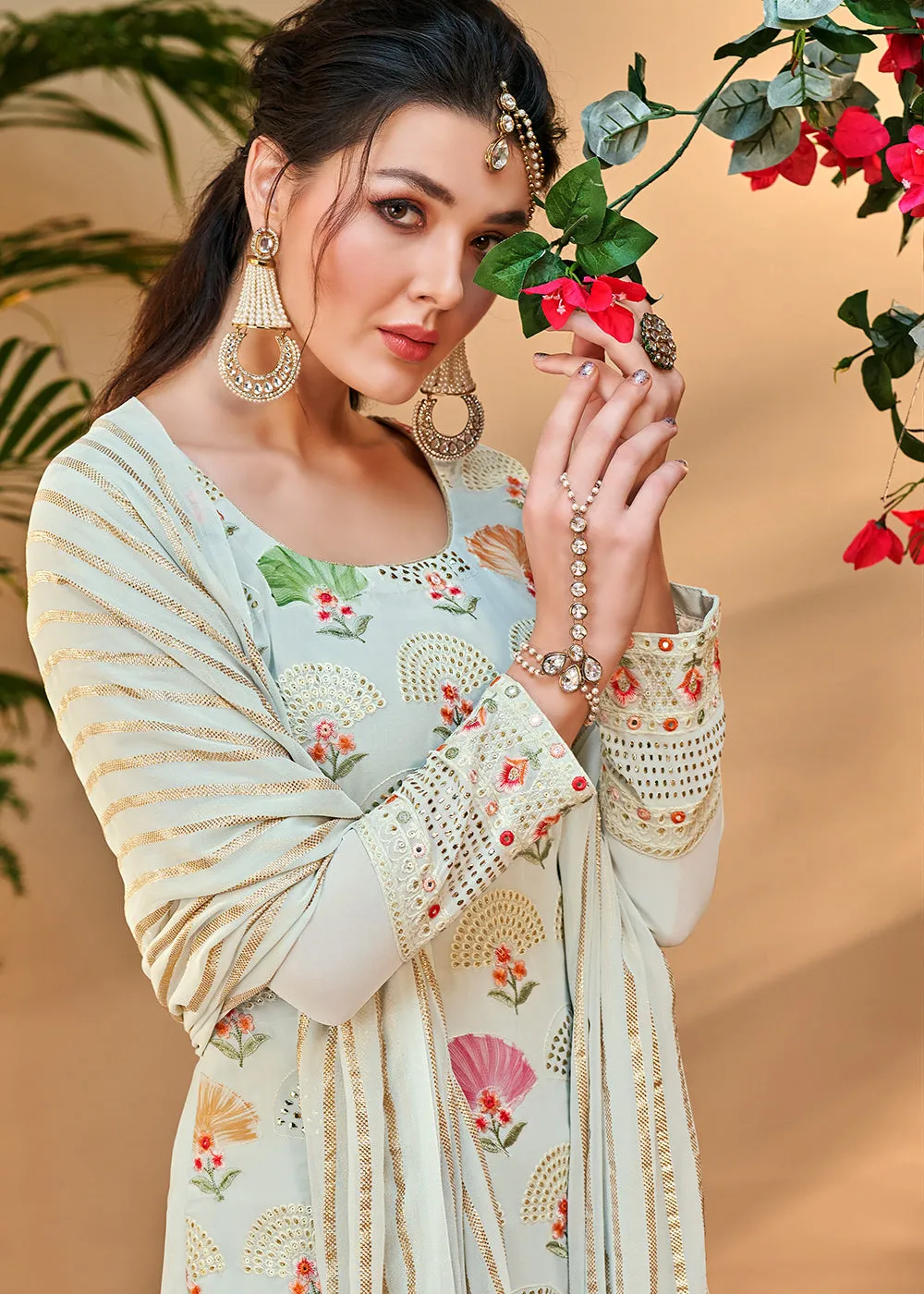 Aristocratic Off White Georgette Embroidered Salwar Kurta Set