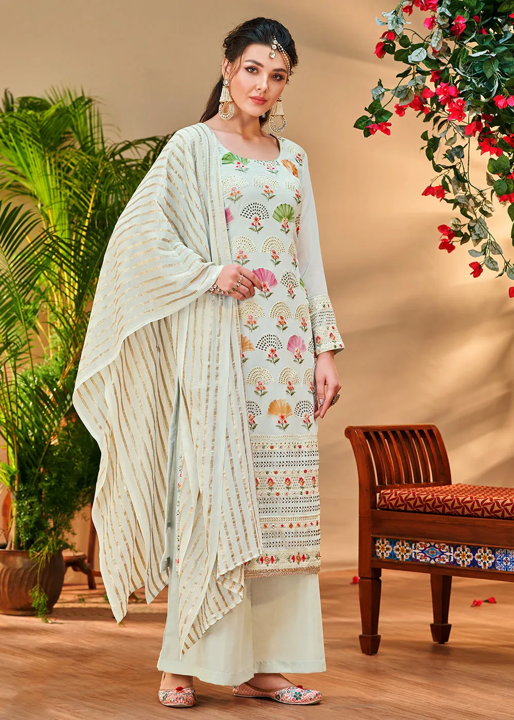 Aristocratic Off White Georgette Embroidered Salwar Kurta Set