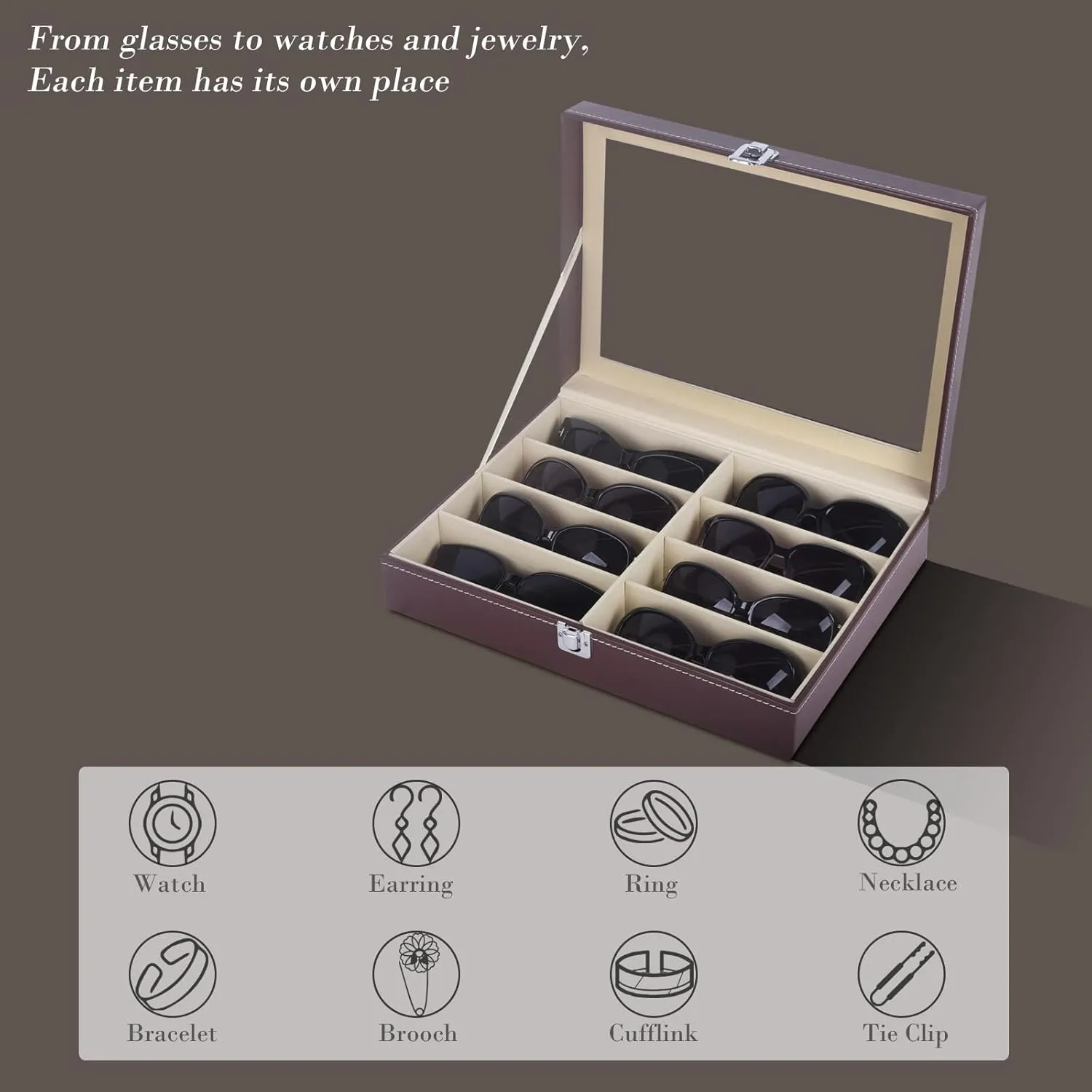 AUTOARK Leather Eyeglasses Storage Sunglass Glasses Display Case Organizer