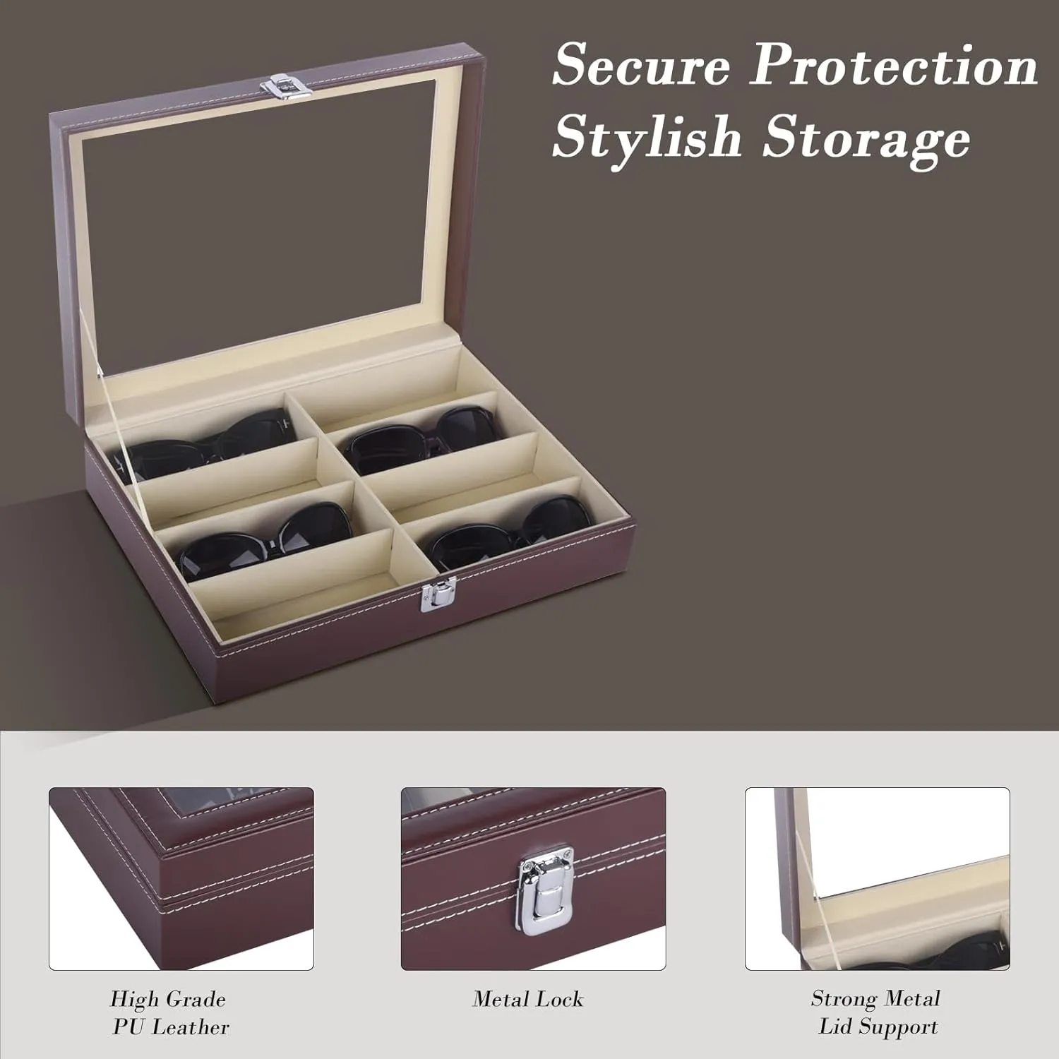 AUTOARK Leather Eyeglasses Storage Sunglass Glasses Display Case Organizer