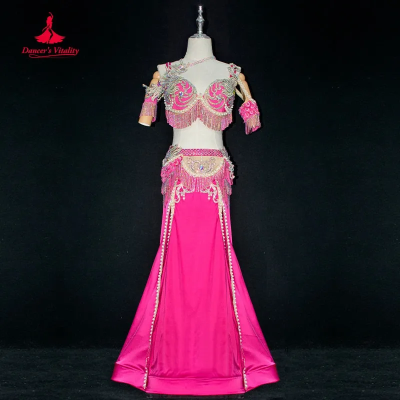Belly Dance Performance Costume Suit for Women Exotic Dancewear Bra split Long Skirt 2pcs Oriental Belly Dancing Stage Wear