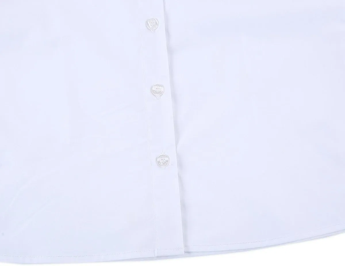 Bienzoe Girls Shirt Long Sleeve: White Button Up Kids School Uniform Cotton Oxford Collared Puff Dress Blouse