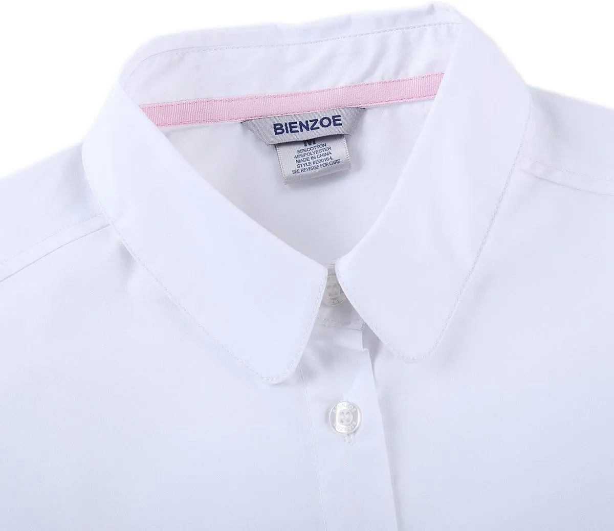 Bienzoe Girls Shirt Long Sleeve: White Button Up Kids School Uniform Cotton Oxford Collared Puff Dress Blouse
