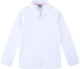 Bienzoe Girls Shirt Long Sleeve: White Button Up Kids School Uniform Cotton Oxford Collared Puff Dress Blouse