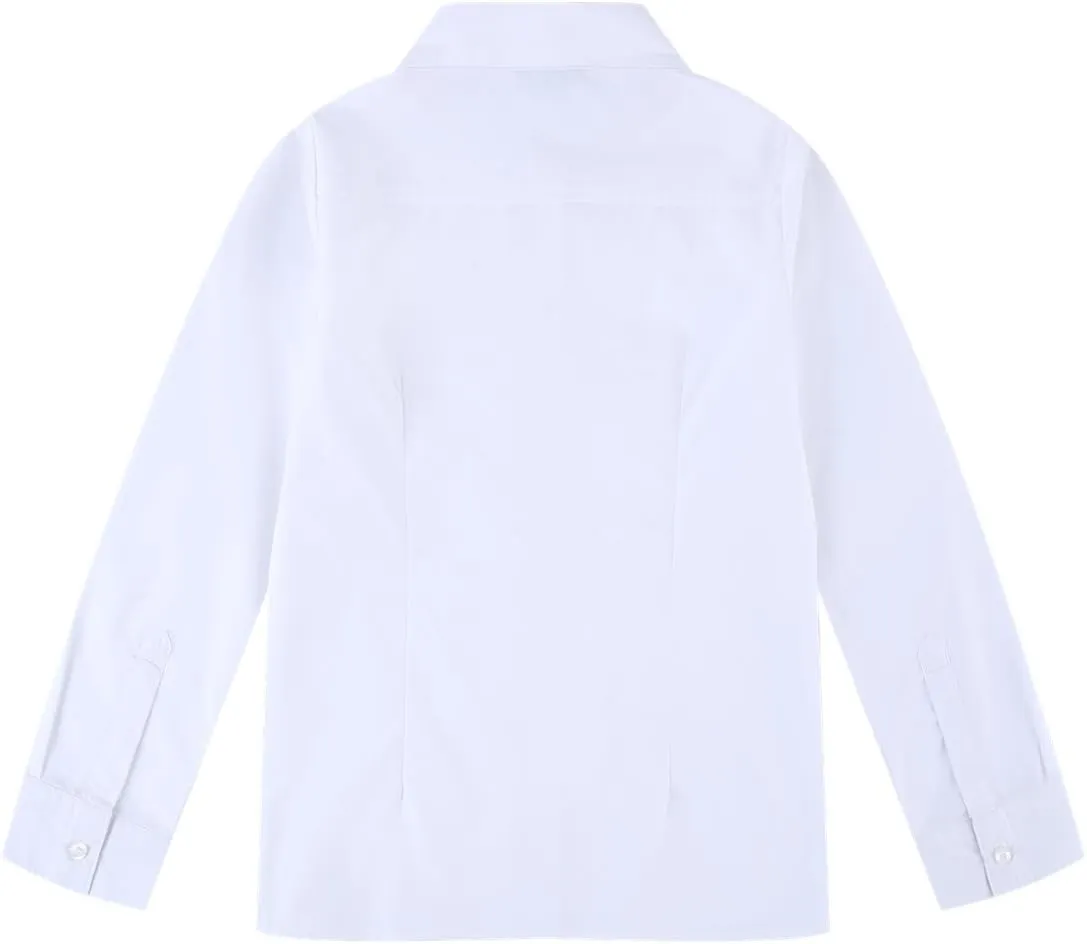Bienzoe Girls Shirt Long Sleeve: White Button Up Kids School Uniform Cotton Oxford Collared Puff Dress Blouse