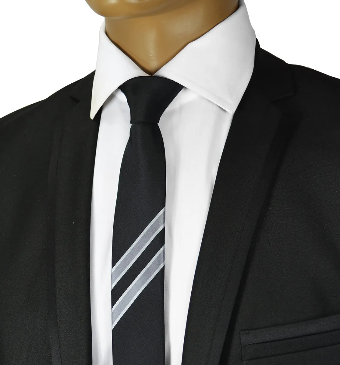 Black and Silver Slim Panel Tie