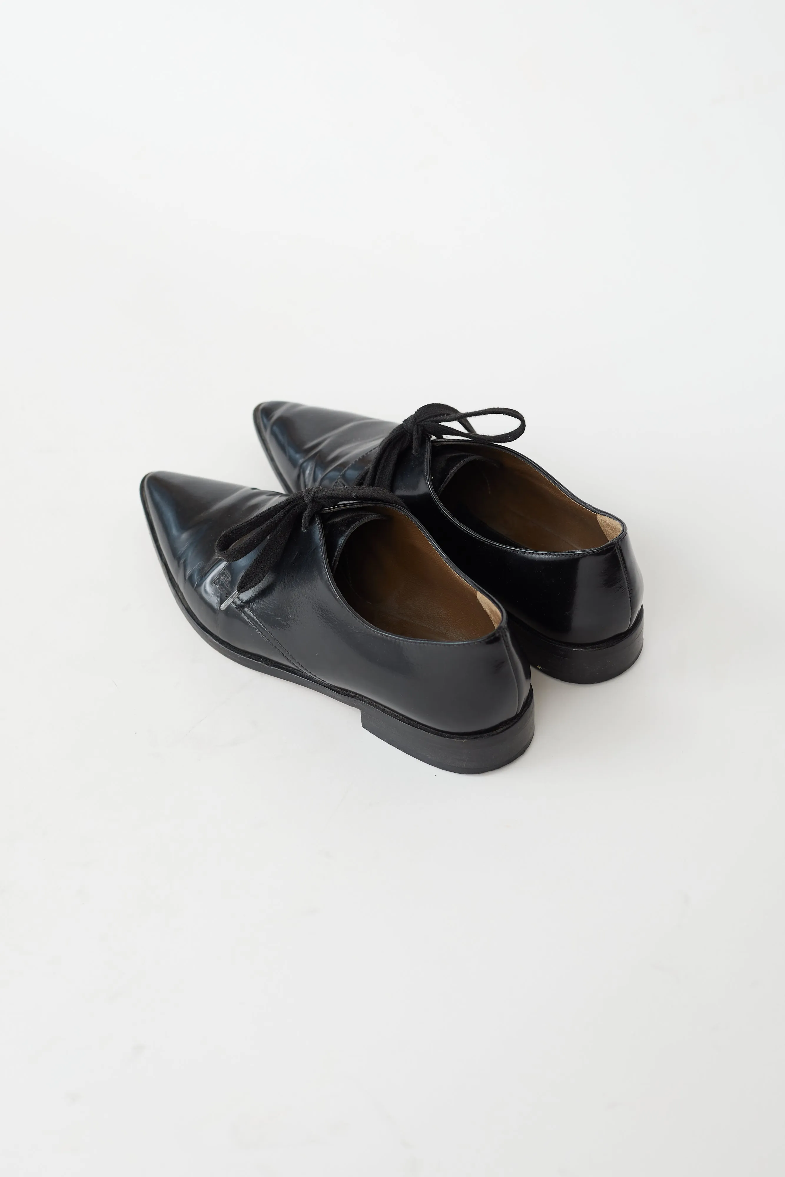 Black Leather Pointed Toe Oxford