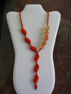 Black Orange Beads Neck Tie Necklace (N1283)