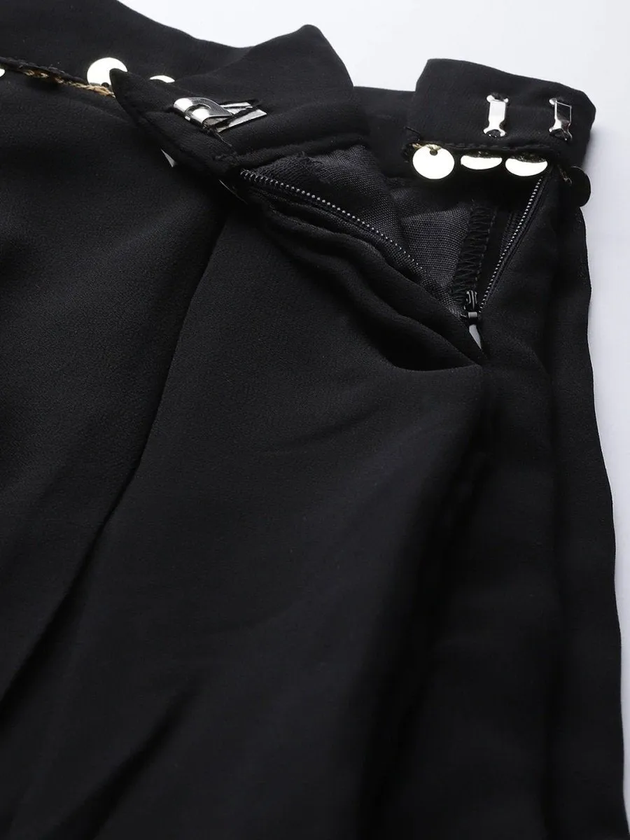 Black Silk Blend Embellished Palazzo Style Suit