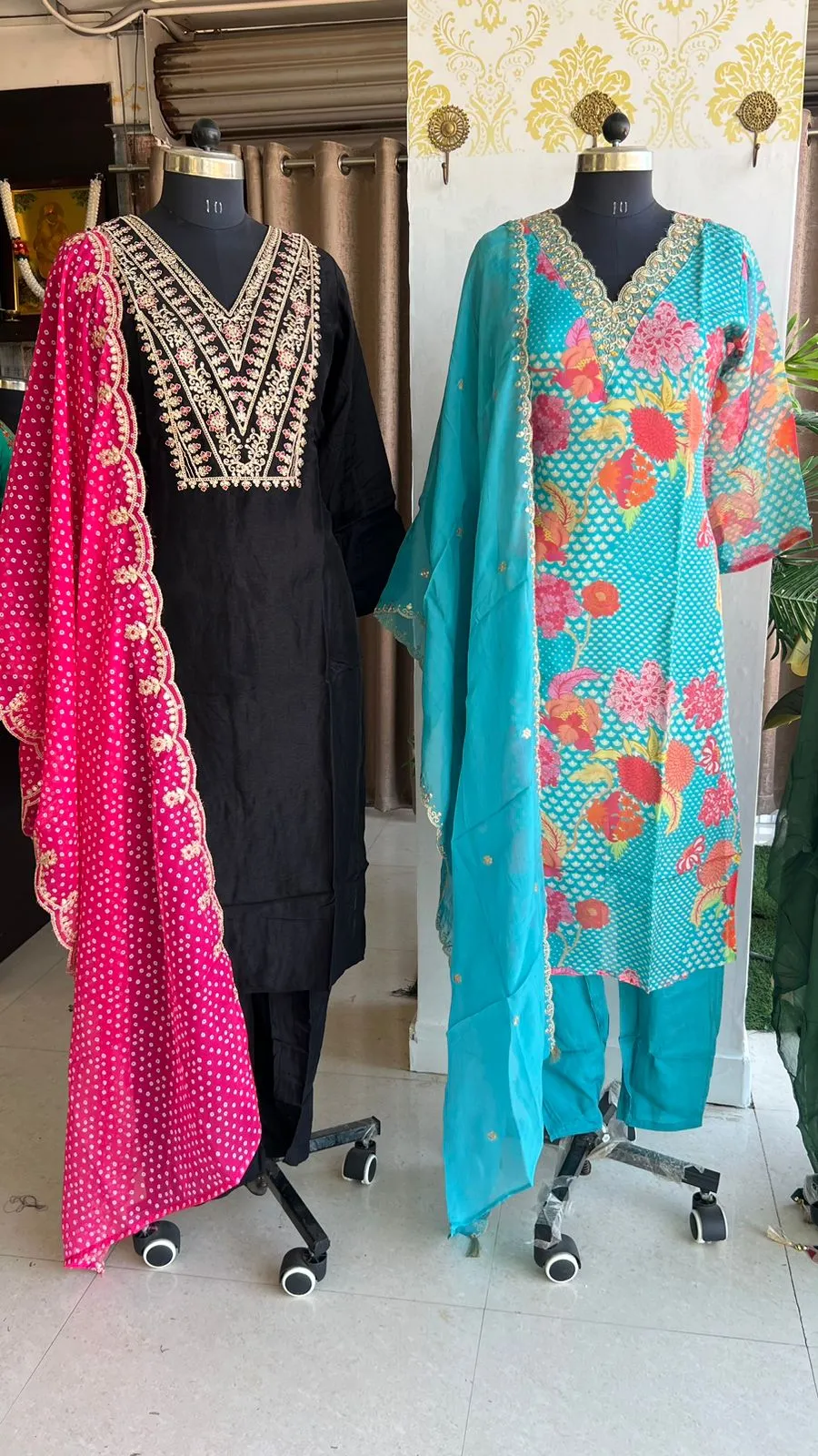 Black silk embroidery 3 piece kurti suit