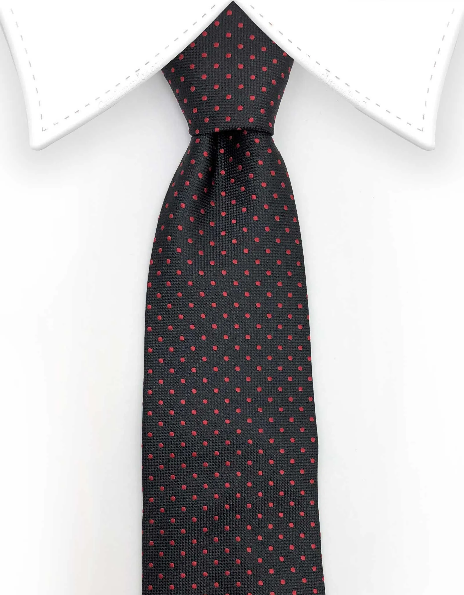 Black Skinny Tie with Red Pin Dots