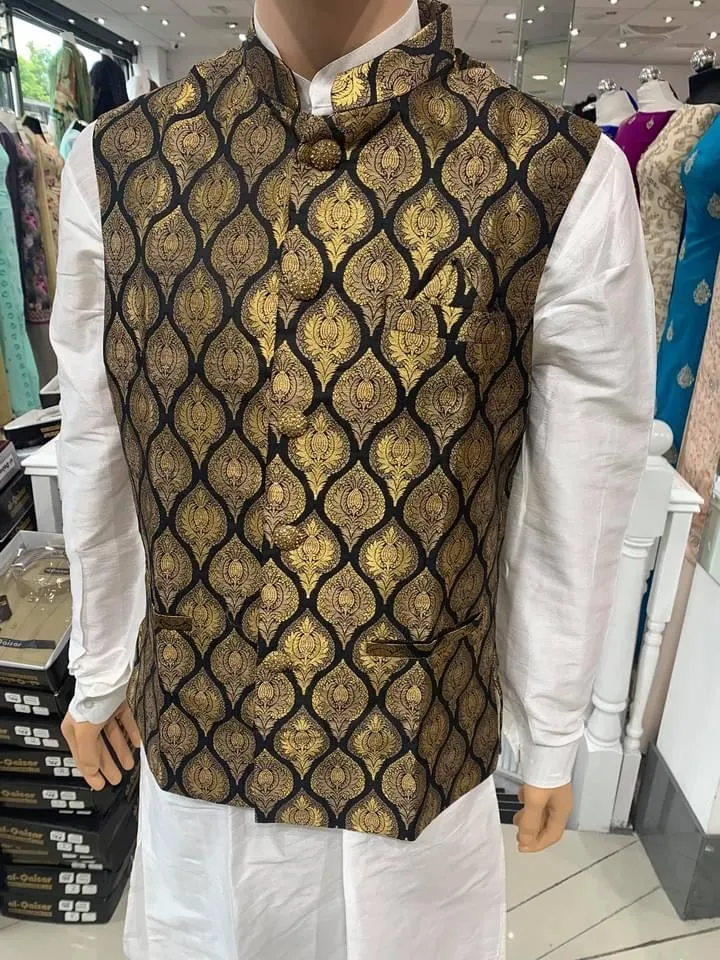Black With Gold Men's Brocade Waistcoat
