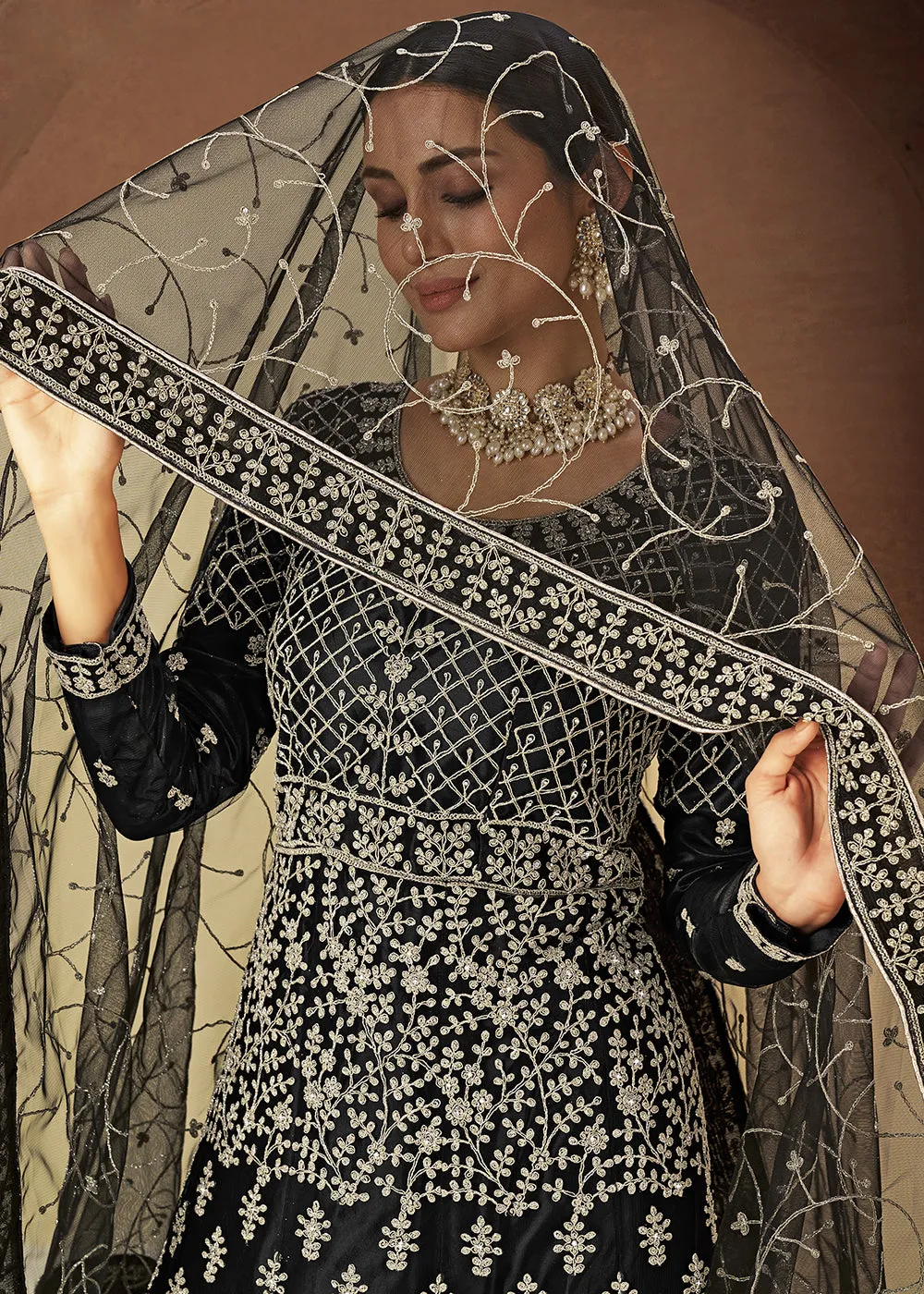 Black Zarkan Diamond Embroidered Bridal Anarkali Suit