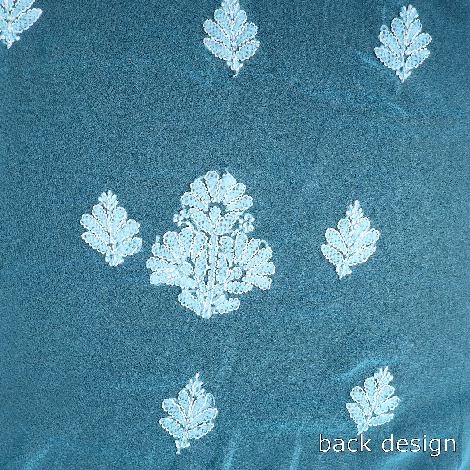 Blue - 3pc Hand Embroidery Georgette Chikankari Dress Material 04