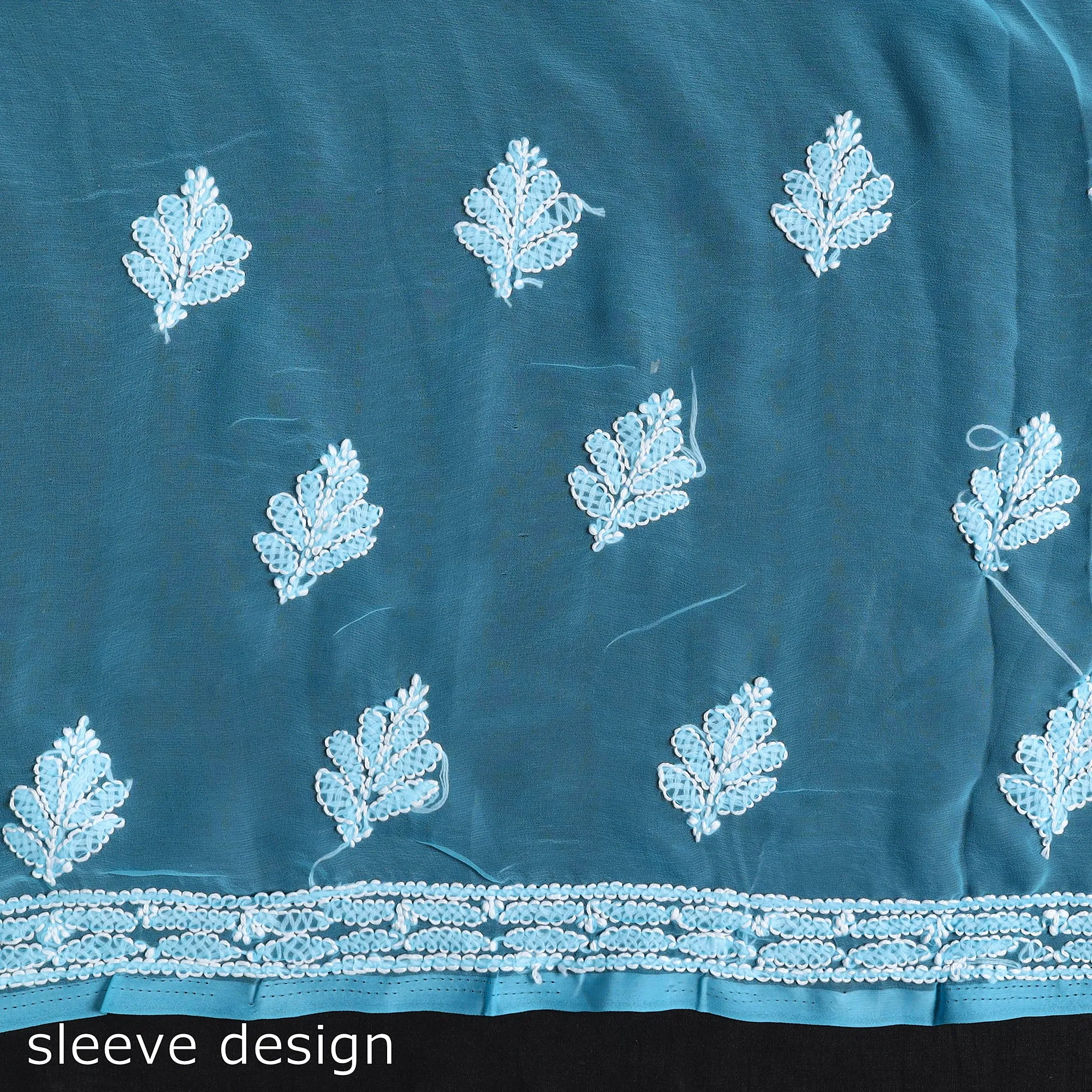 Blue - 3pc Hand Embroidery Georgette Chikankari Dress Material 04