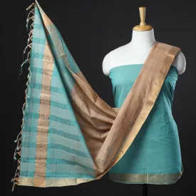 Blue - 3pc Handloom Cotton Mangalagiri Dress Material 02