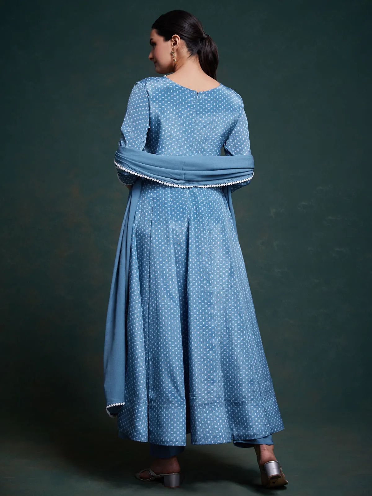 Blue Anarkali Suit With Dupatta Set