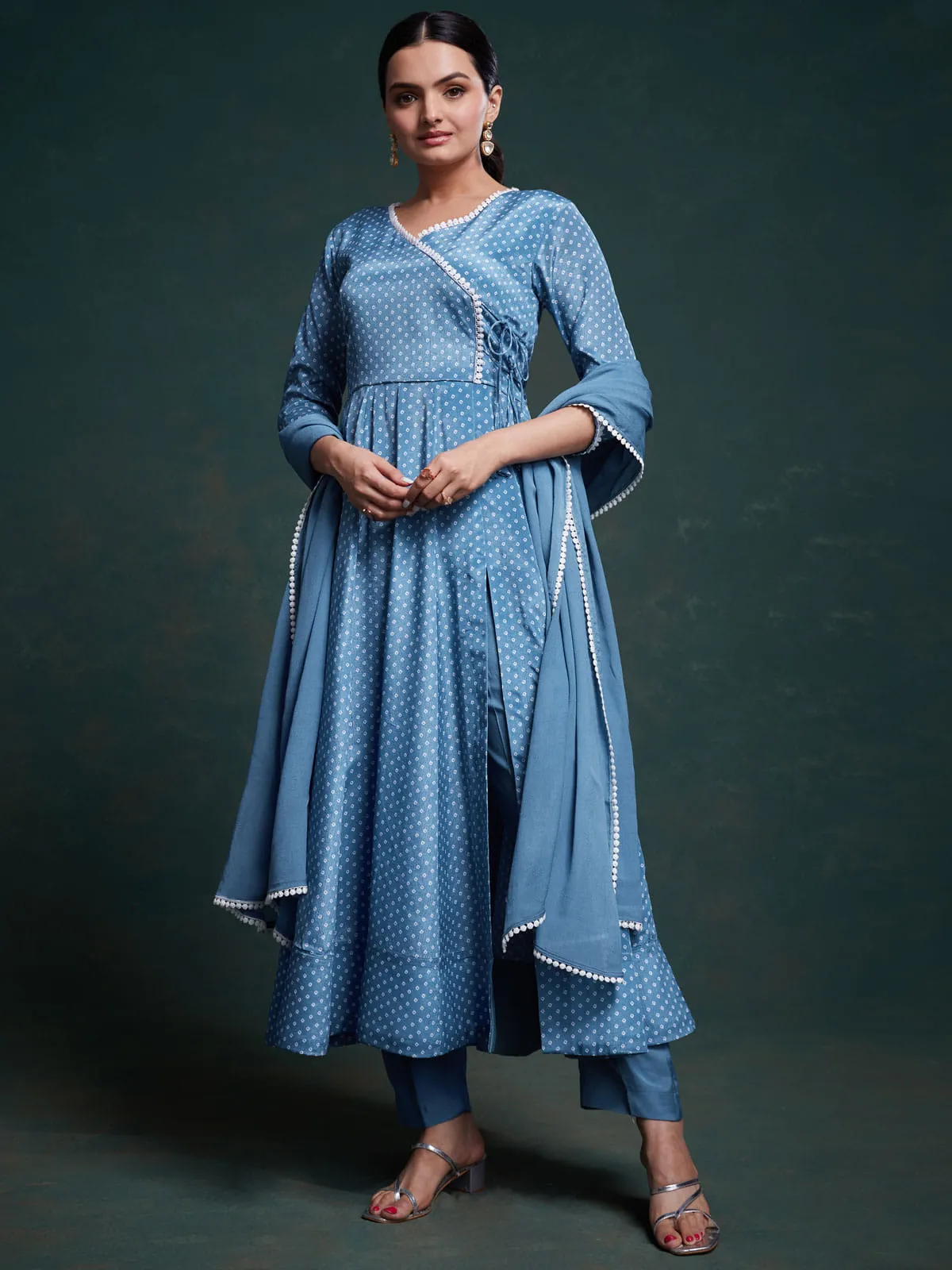 Blue Anarkali Suit With Dupatta Set