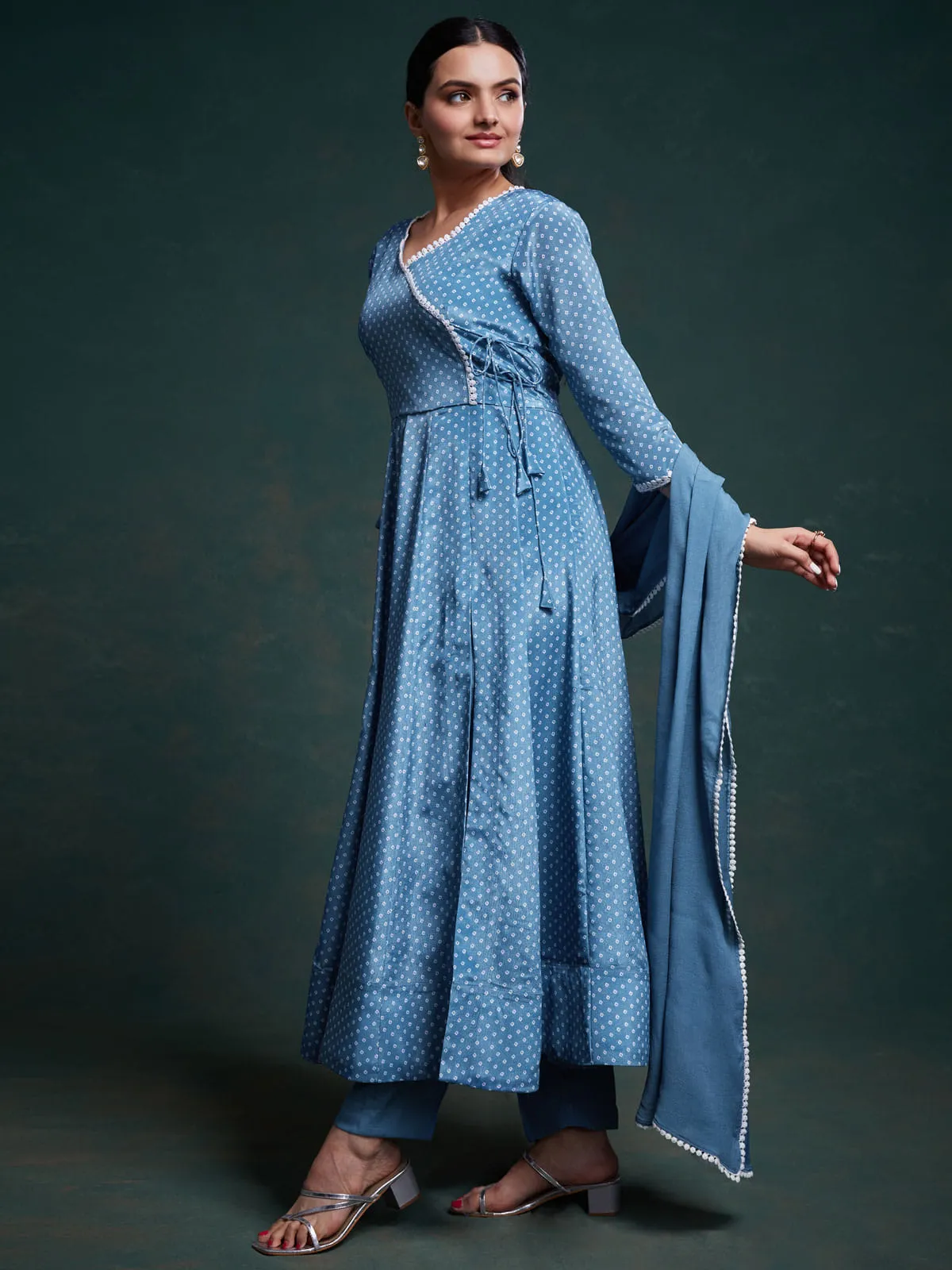 Blue Anarkali Suit With Dupatta Set