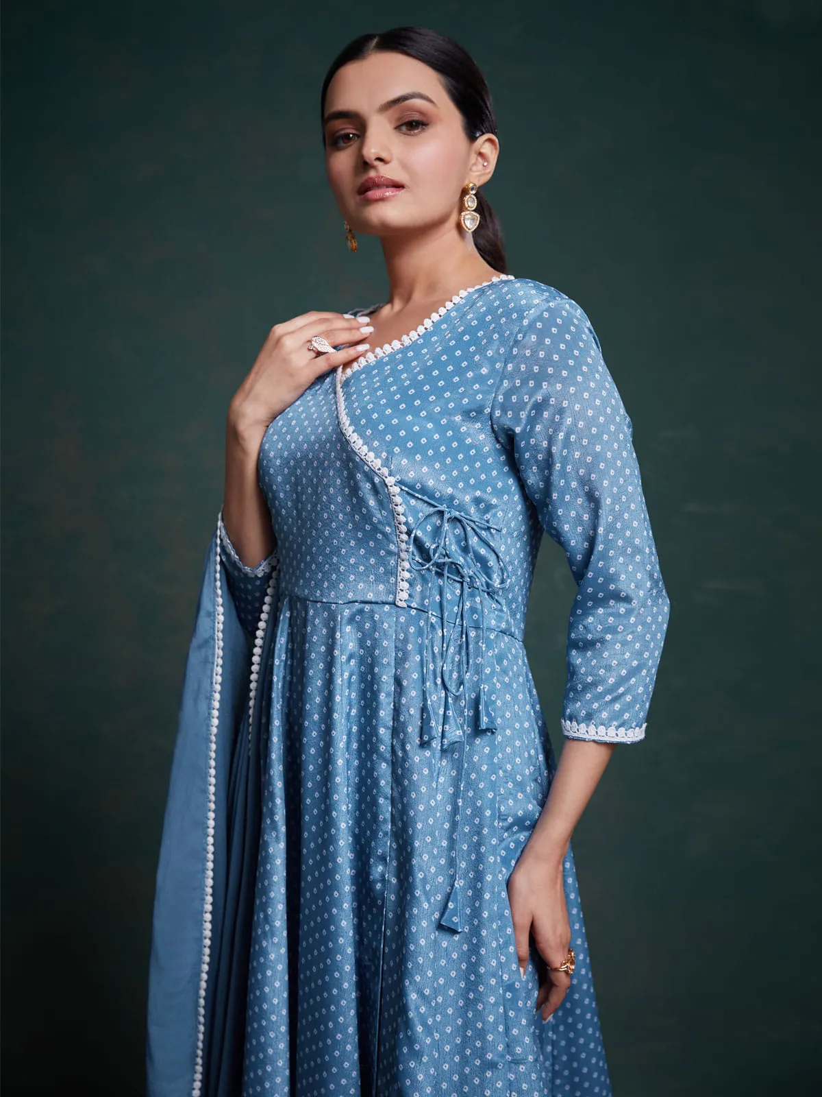 Blue Anarkali Suit With Dupatta Set