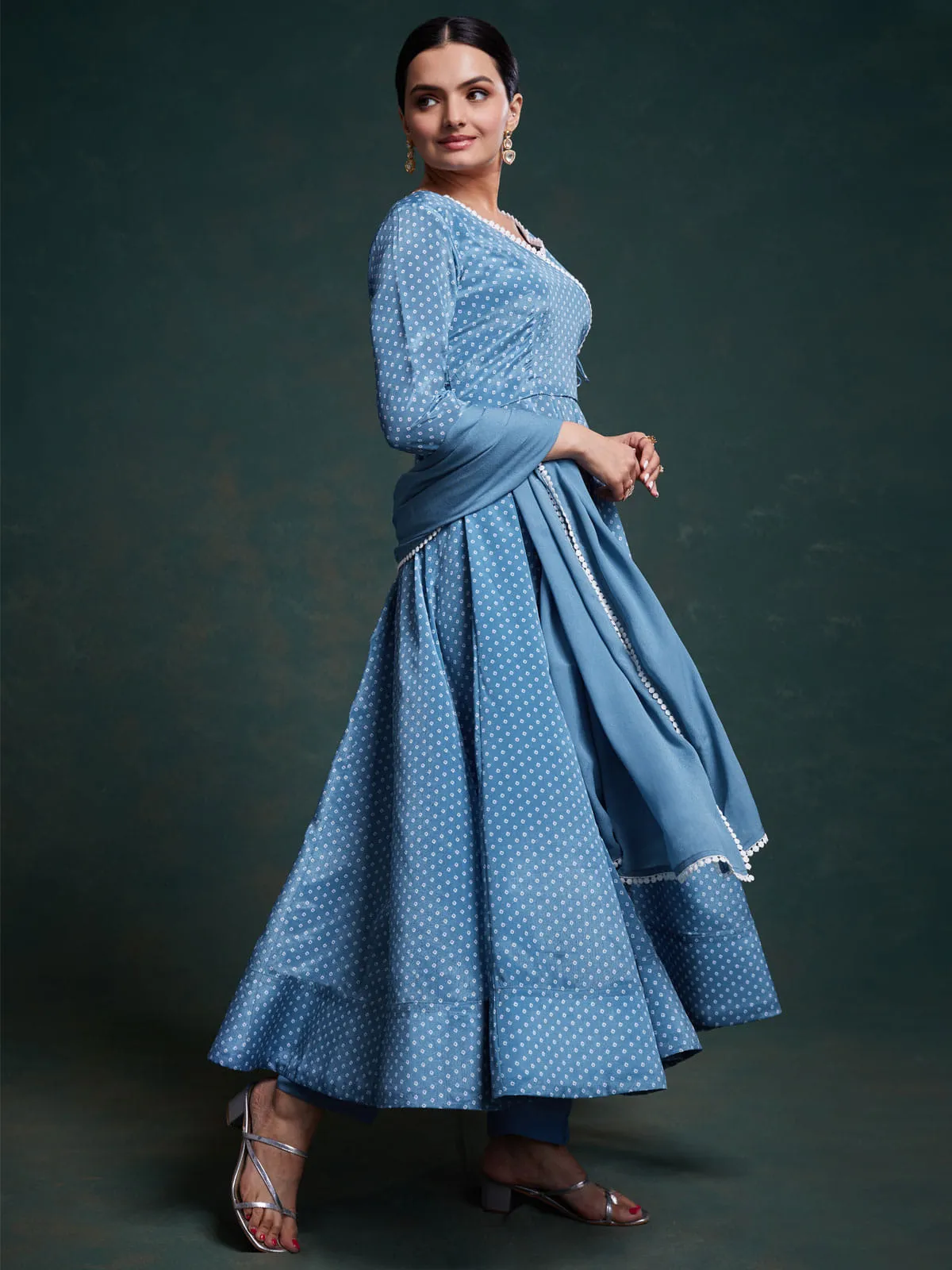 Blue Anarkali Suit With Dupatta Set
