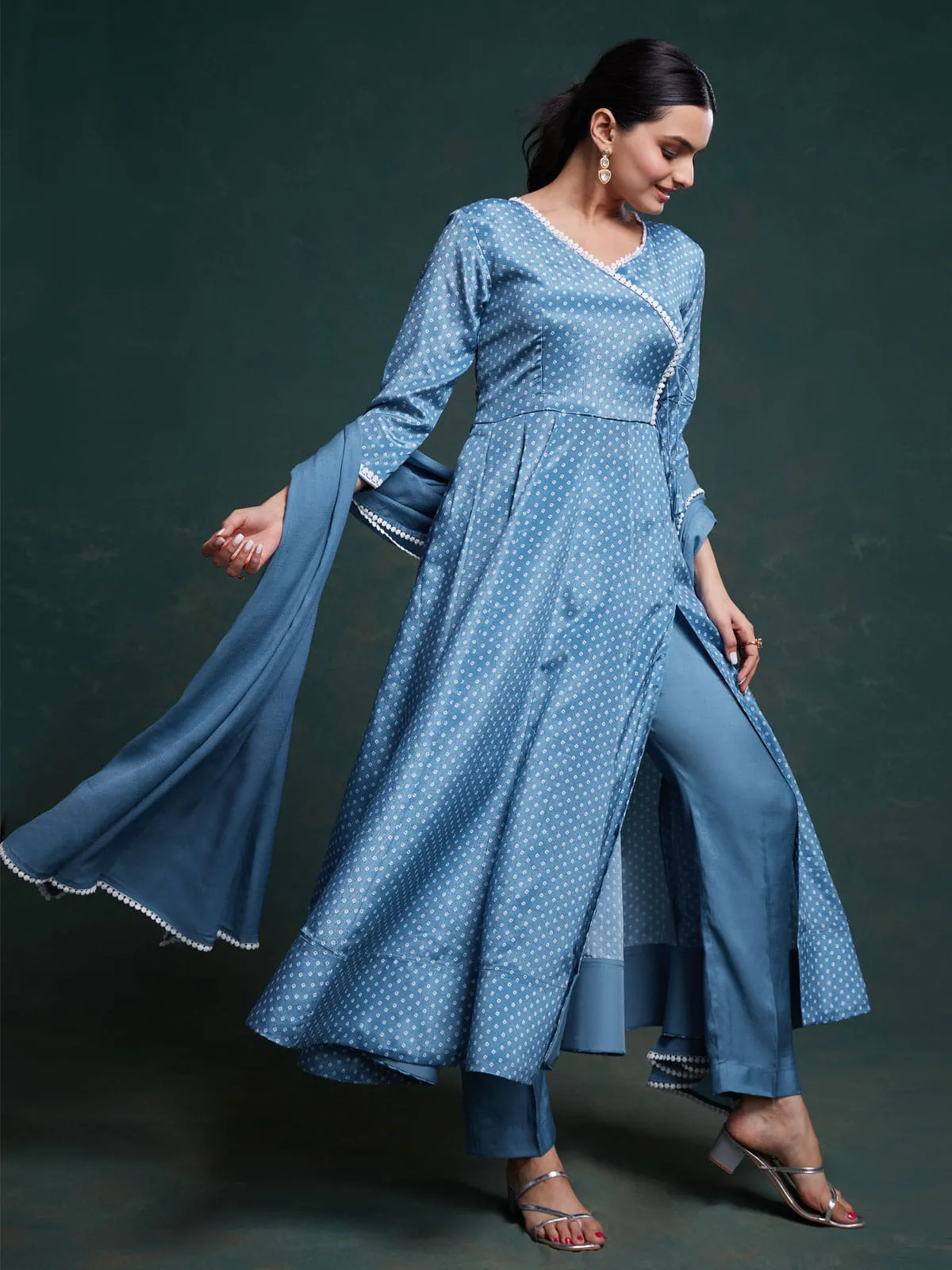Blue Anarkali Suit With Dupatta Set