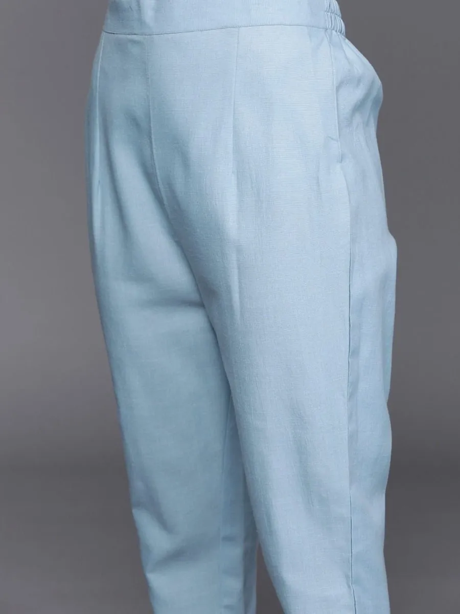 Blue Chanderi Cotton Solid Straight Cut Suit