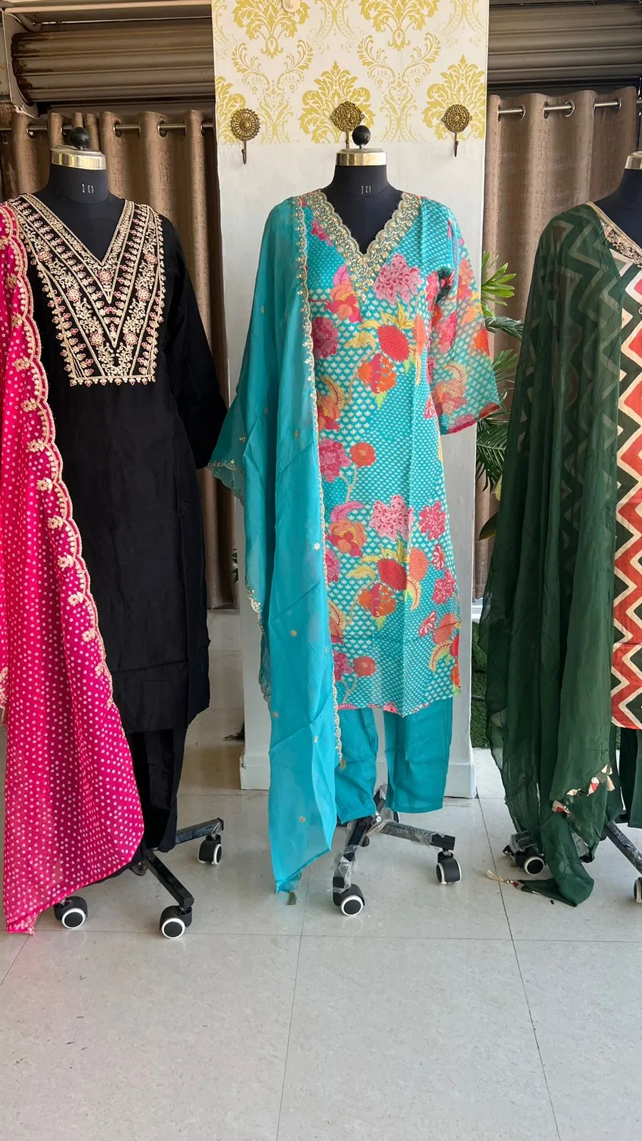 Blue organza embroidery 3 piece kurti suit