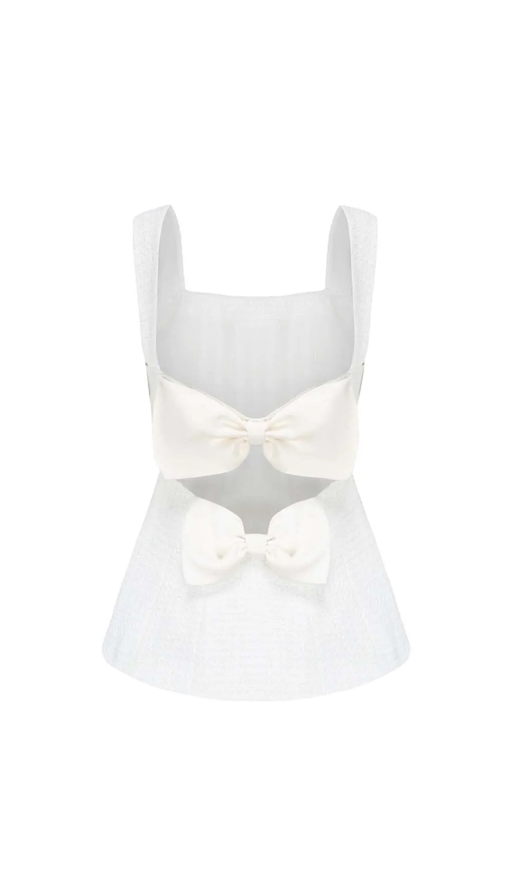 BOW-EMBELLISHED RHINESTONE MINI DRESS IN WHITE