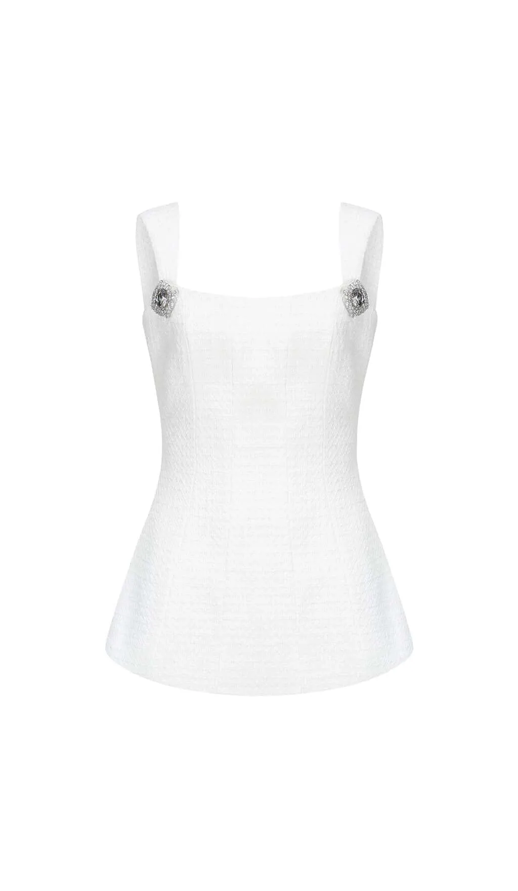 BOW-EMBELLISHED RHINESTONE MINI DRESS IN WHITE