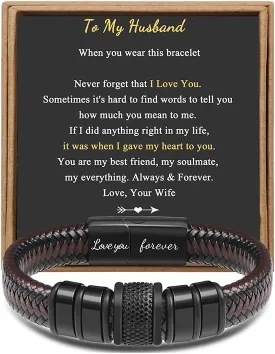 Braided   for Men Dad Husband Boyfriend Son Grandson Brother Stainless Steel Clasp Engraved with Love You Forever Jewelry Birthday Gift 7.5 8.5 9 Inch