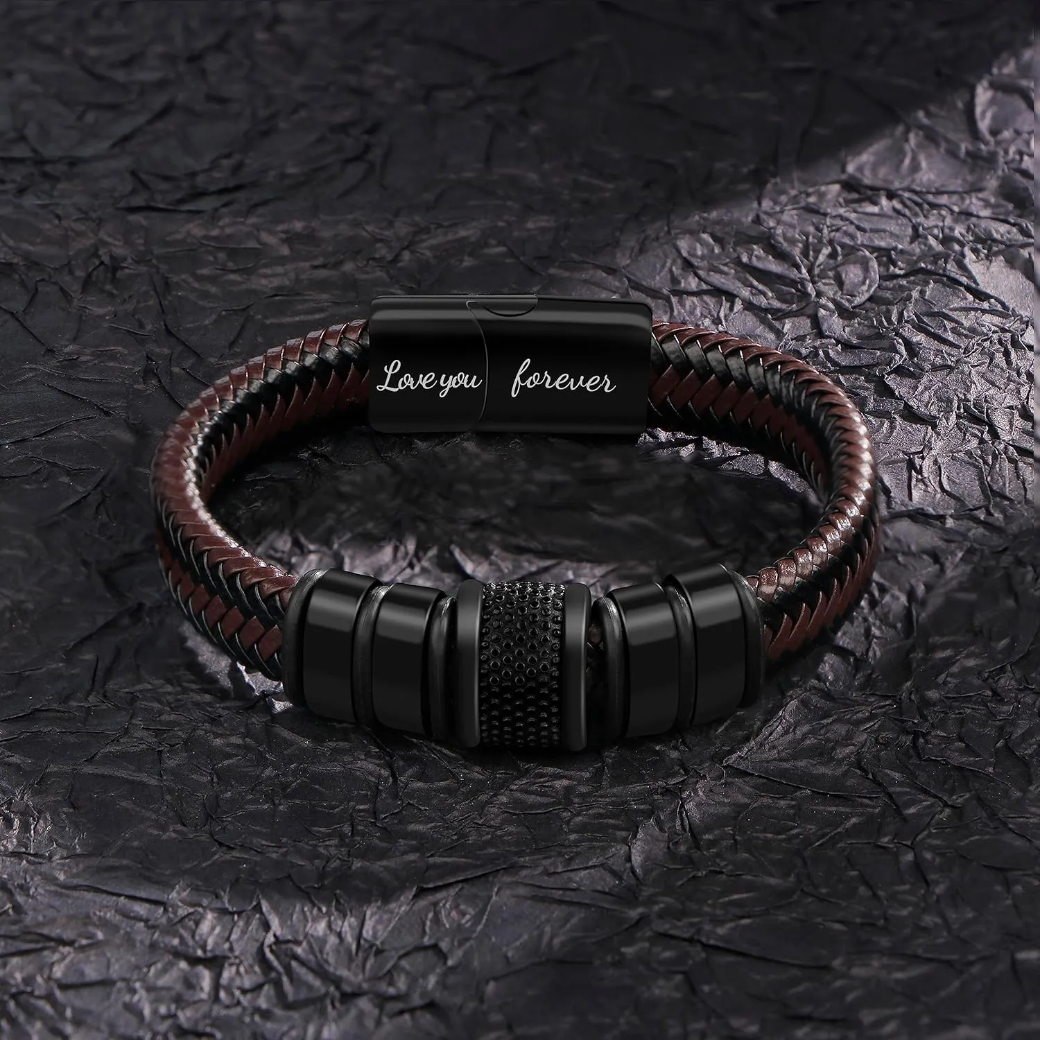 Braided   for Men Dad Husband Boyfriend Son Grandson Brother Stainless Steel Clasp Engraved with Love You Forever Jewelry Birthday Gift 7.5 8.5 9 Inch