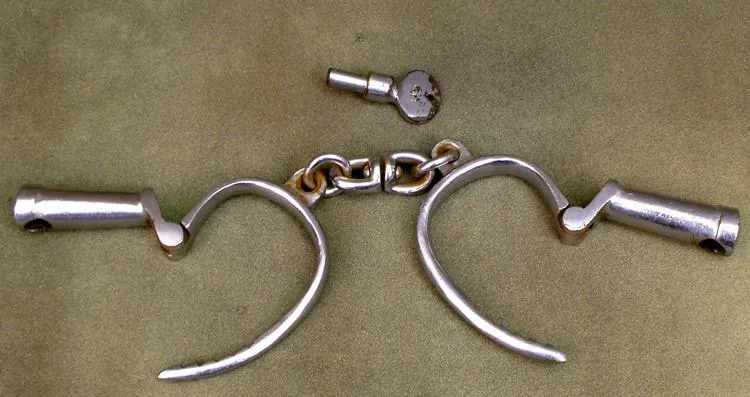 British Derby Police Handcuff Set with Key: Original Victorian Era (Fully Functioning)