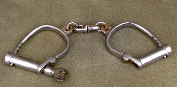 British Derby Police Handcuff Set with Key: Original Victorian Era (Fully Functioning)