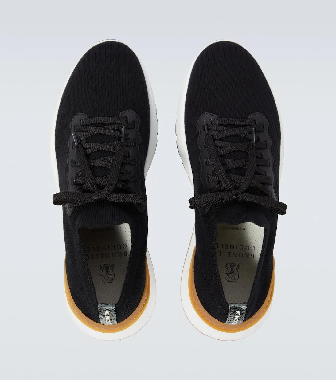 Brunello Cucinelli Knitted Sneakers with Leather Trim, Black