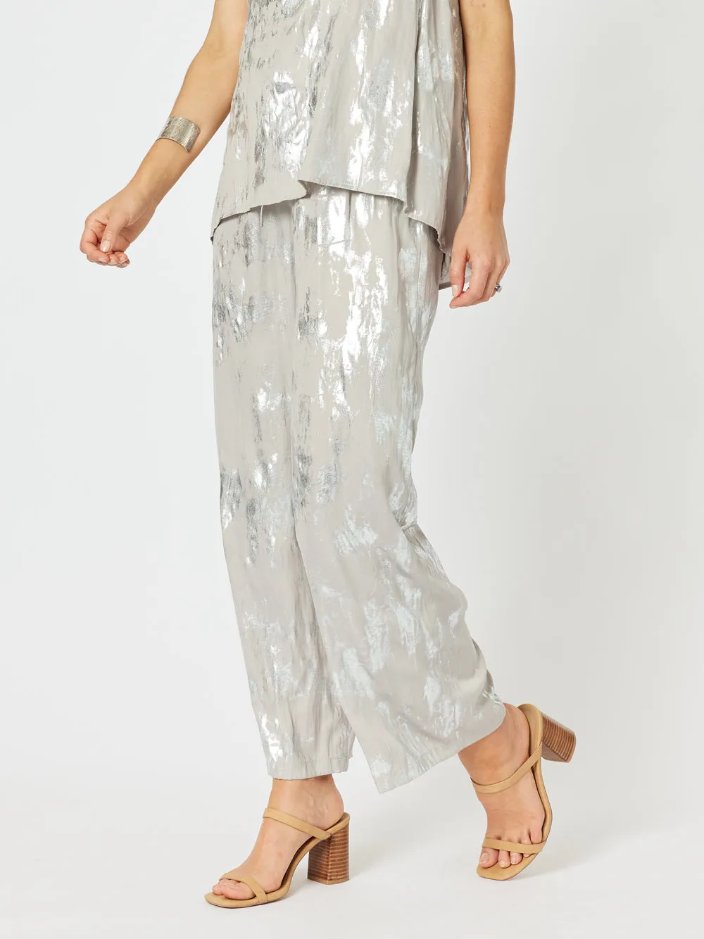 Champagne Foil Wide Leg Pant - Champagne