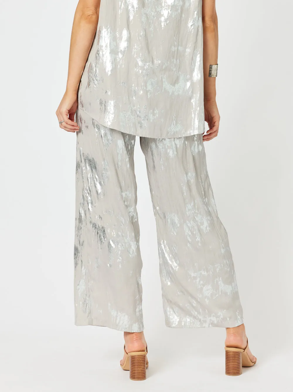 Champagne Foil Wide Leg Pant - Champagne