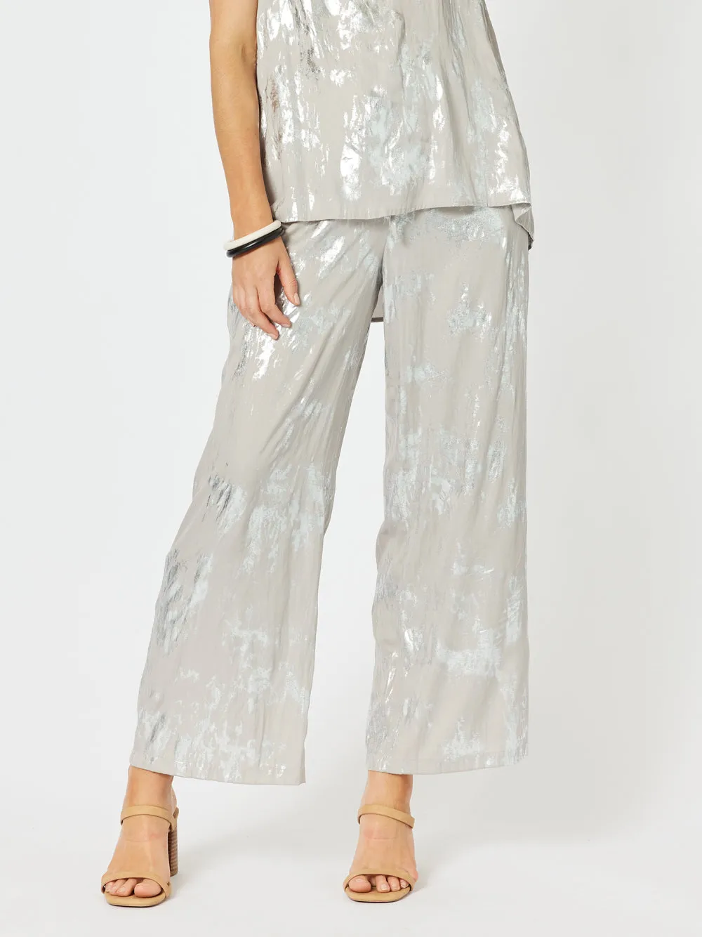 Champagne Foil Wide Leg Pant - Champagne