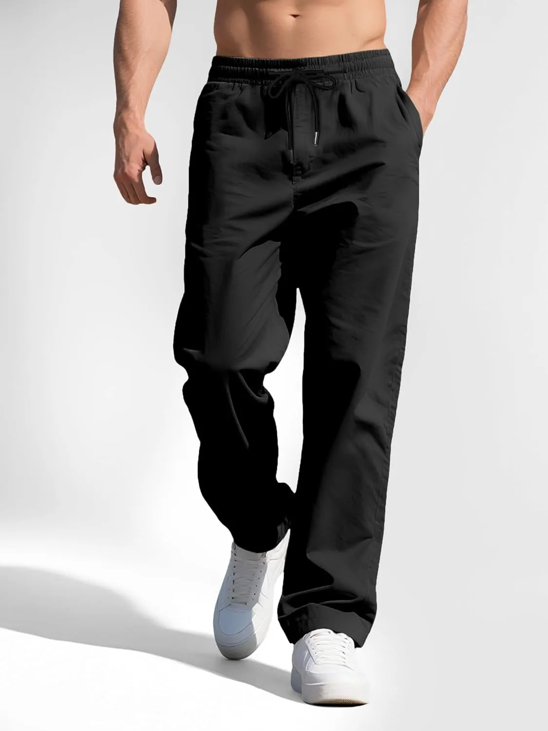 Comdecevis Mens Casual Pants Drawstring Joggers Sweatpants with Pockets Loose Fit Cargo Pants