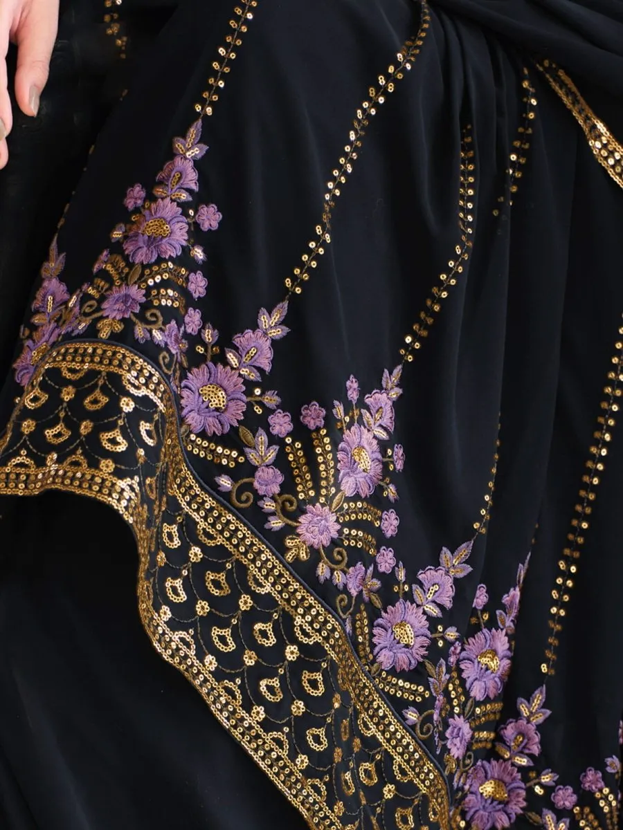 Dark Blue Embroidered Partywear Sharara-Style-Suit