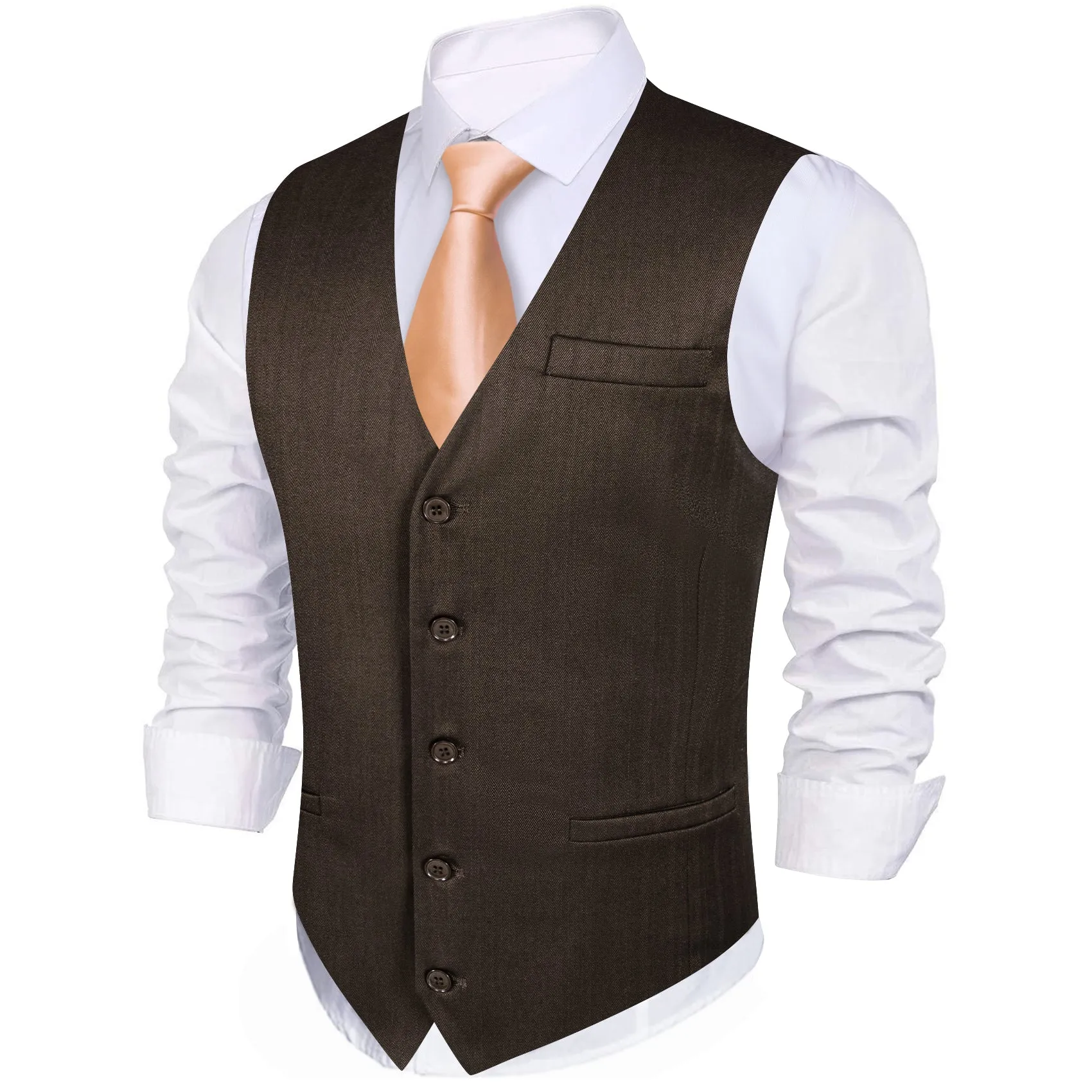 Deep Brown Solid Jacquard Men's Single Vest