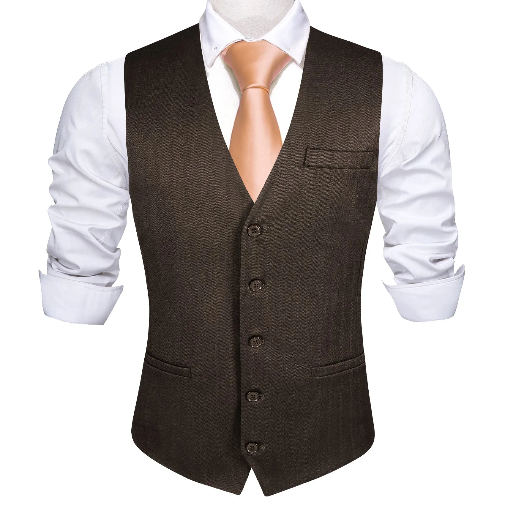 Deep Brown Solid Jacquard Men's Single Vest